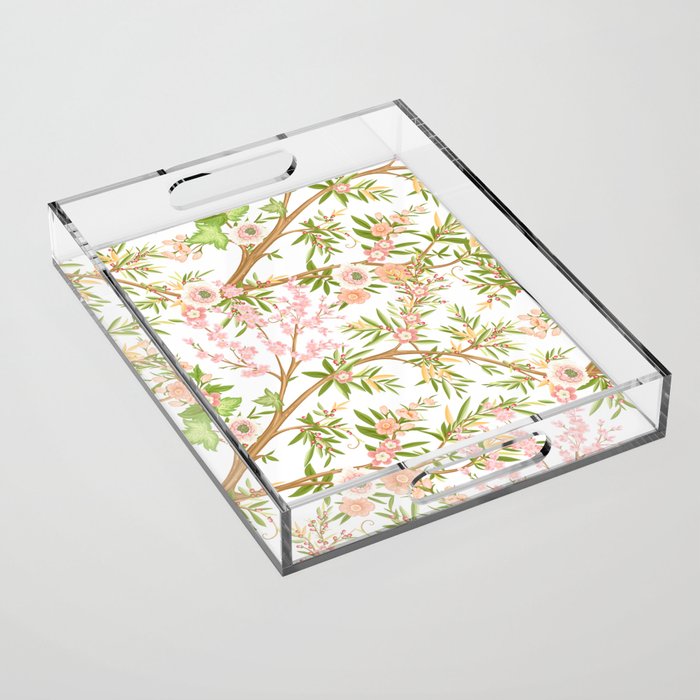 Cherry Blossom Chinoiserie Floral Acrylic Tray