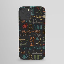 Hand draw chemistry on black background. Vintage seamless pattern.  iPhone Case