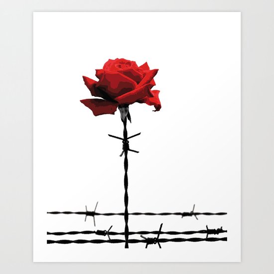 Barbed wire red rose Art Print