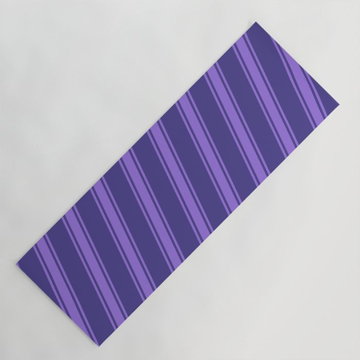 Dark Slate Blue and Purple Colored Stripes Pattern Yoga Mat
