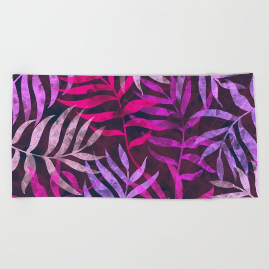 Watercolor Tropical Palm Leaves VI Beach Towel