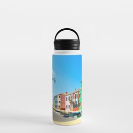 Burano island, colorful houses and boats Water Bottle