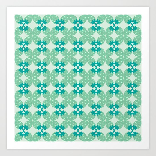Pattern: Blue Strawberries Art Print