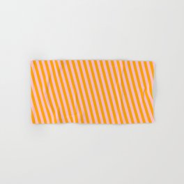 [ Thumbnail: Orange & Pink Colored Lined/Striped Pattern Hand & Bath Towel ]