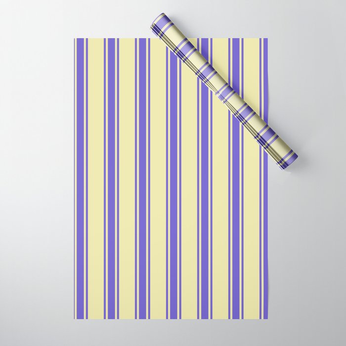 Pale Goldenrod and Slate Blue Colored Striped/Lined Pattern Wrapping Paper