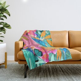 Aloha Birds of Paradise Hibiscus Throw Blanket