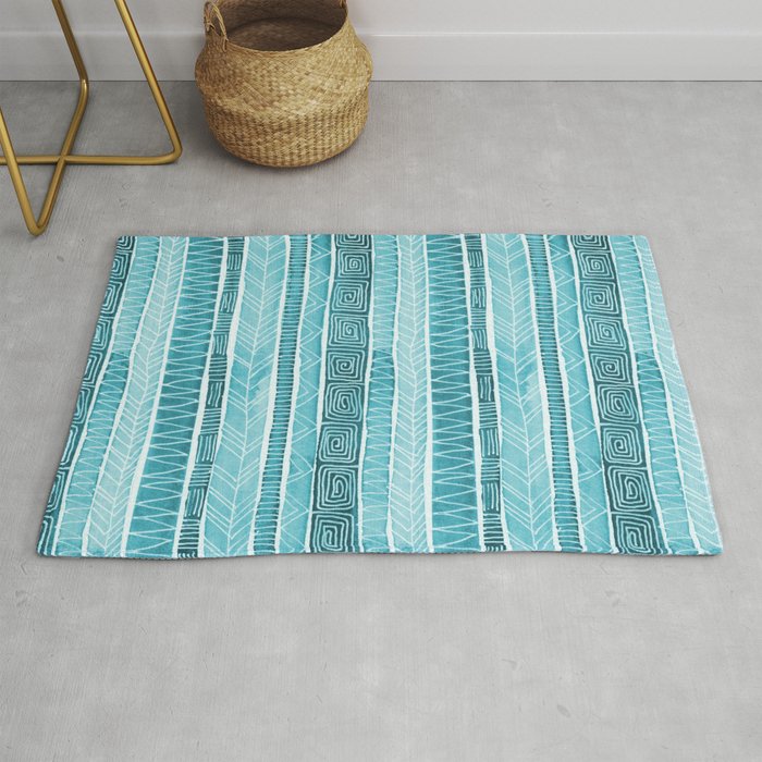 Watercolor Patterned Stripes - Ocean Turquoise Rug