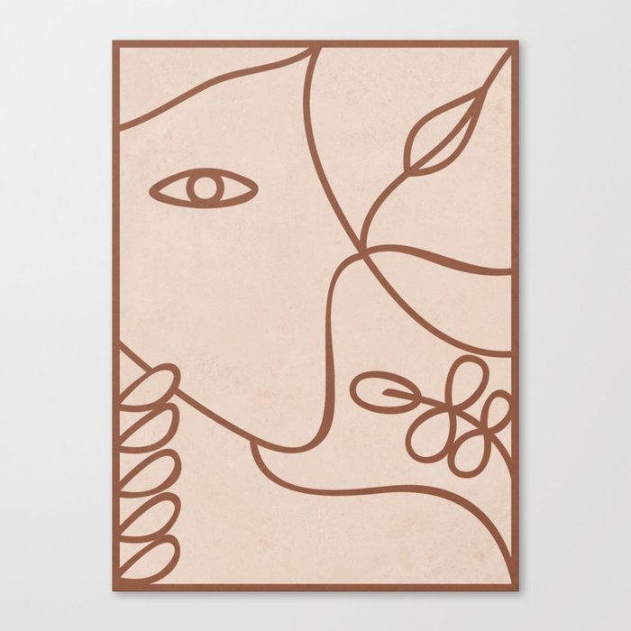 Woman Lines Botanical - Neutral Canvas Print