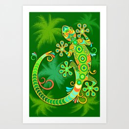Gecko Lizard Colorful Tattoo Style Art Print