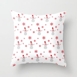 Snowman and Snowflakes on White Throw Pillow