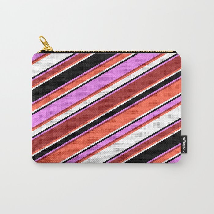Eye-catching Violet, Brown, Red, White & Black Colored Striped/Lined Pattern Carry-All Pouch