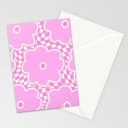 Pastel Lilac Flowers on Swirled Checker Stationery Card