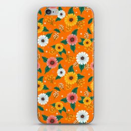 Colorful Spring Flowers Pattern in Orange Background iPhone Skin