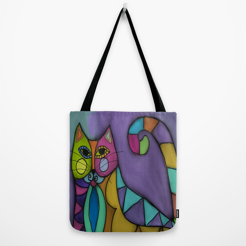Cat Of Many Colors Abstract Digital Painting Tote Bag By