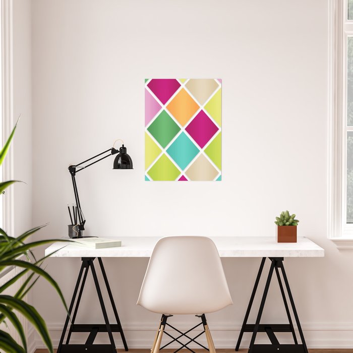 modern diamond geometric pattern design pink orange green blue