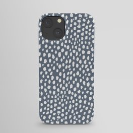 Handmade polka dot brush spots (white and slate gray/blue) iPhone Case