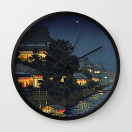 Tsuchiya Koitsu - Yanagibashi - Japanese Vintage Woodblock Painting Wall Clock | Painting, Retro, Vintage, Utagawa, Kawase, Night, Woodblock, Hokusai, Katsushika, People 