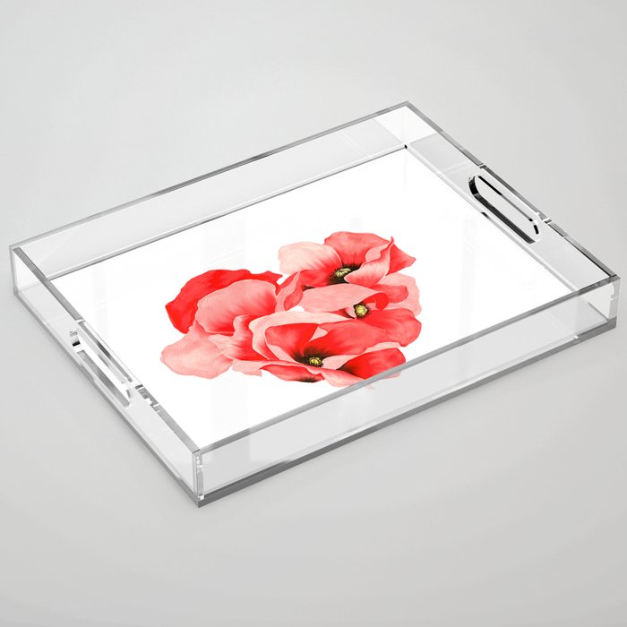 Heart red poppy love print Acrylic Tray