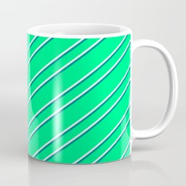 [ Thumbnail: Green, Light Cyan, and Teal Colored Striped/Lined Pattern Coffee Mug ]