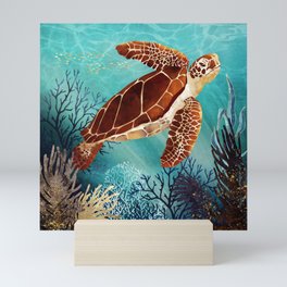Metallic Sea Turtle Mini Art Print