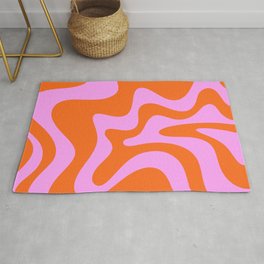 Retro Liquid Swirl Abstract Pattern in Hot Pink and Red-Orange Area & Throw Rug