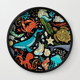 Underwater animals and plants pattern Wall Clock