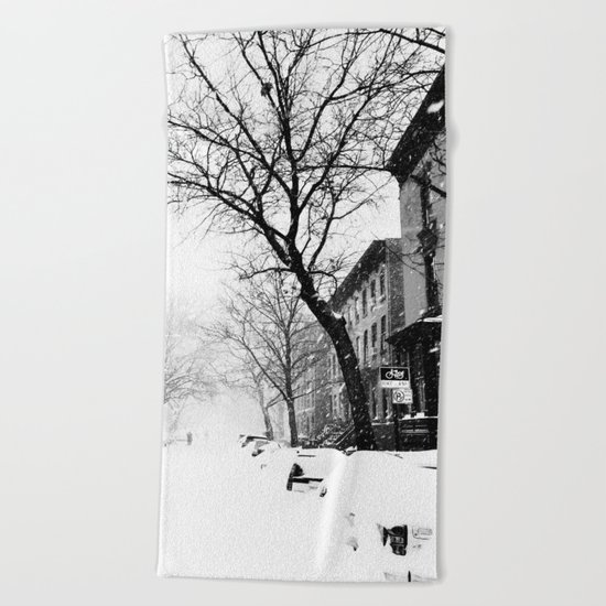 New York City At Snow Time Black and White Beach Towel