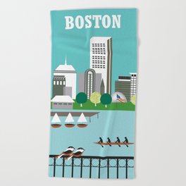 Boston, Massachusetts - Skyline Illustration by Loose Petals Beach Towel