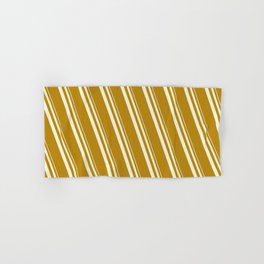 [ Thumbnail: Beige and Dark Goldenrod Colored Stripes Pattern Hand & Bath Towel ]