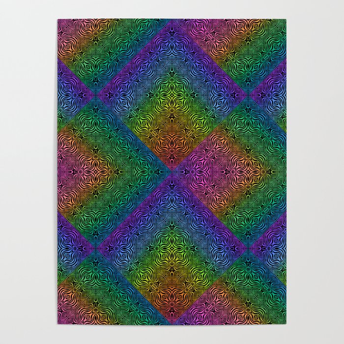 Multicoloured hypnotic diamond trance pattern Poster