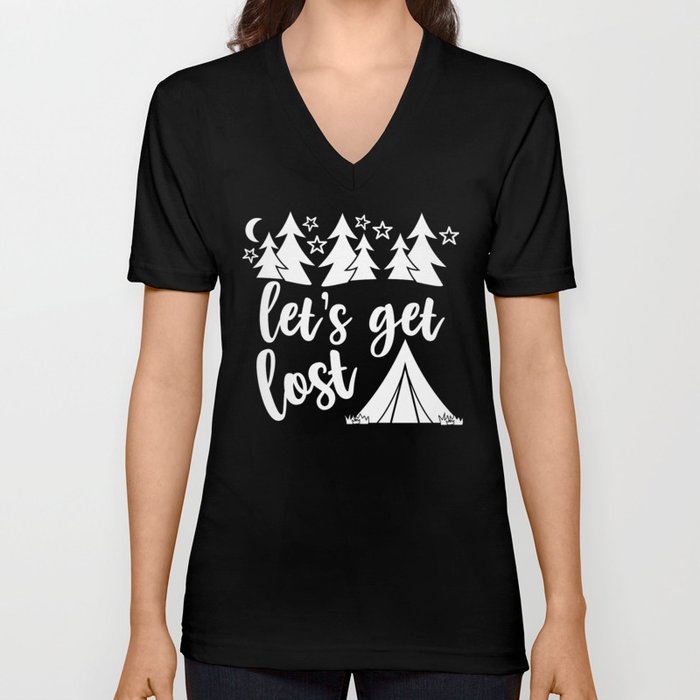 Let's Get Lost Camping Adventure V Neck T Shirt