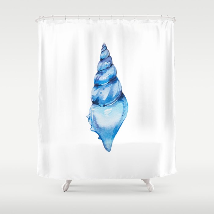 Azure Seashell Shower Curtain By Hamptonstyledesign Society6