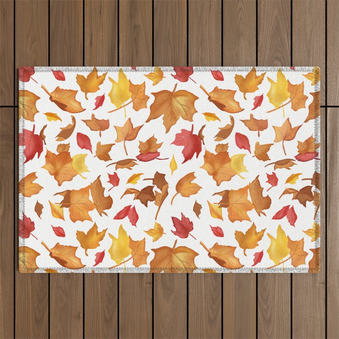 Fallen Autumn Leaves in White Outdoor Rug