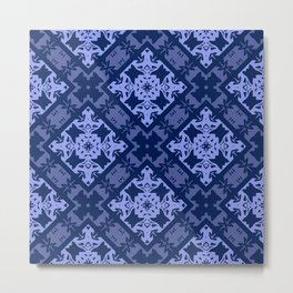Vintage Blue Ornamental Seamless Line Pattern Metal Print | Lacevintage, Decorative, Curly, Border, Eastern, Element, Invitation, Diagonal, Arabesque, Endless 