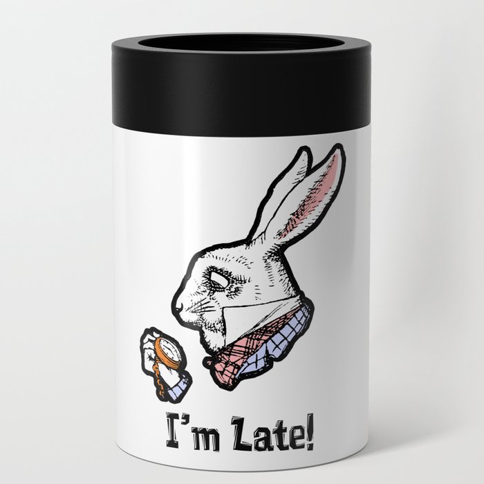 I'm Late! The White Rabbit from Alice in Wonderland black & white version Can Cooler