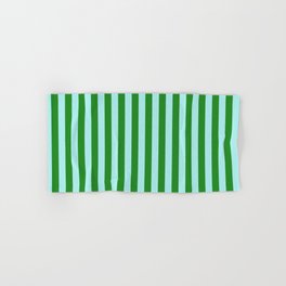 [ Thumbnail: Forest Green and Turquoise Colored Striped Pattern Hand & Bath Towel ]