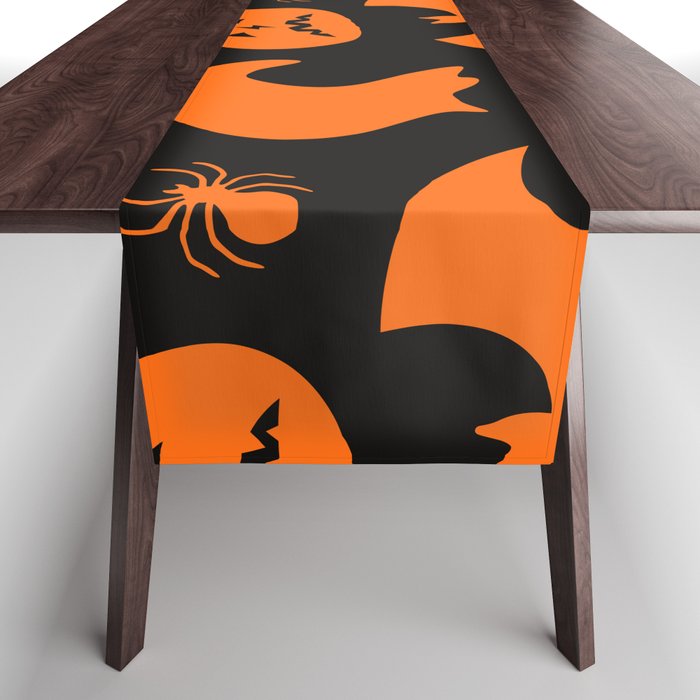 Halloween Spooky Trick-Or-Treat Black & Orange Table Runner