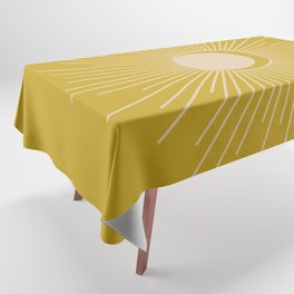 Subtle Sun and Moon - Mid Century Modern Minimalism in Mid Mod Mustard and Beige Tablecloth