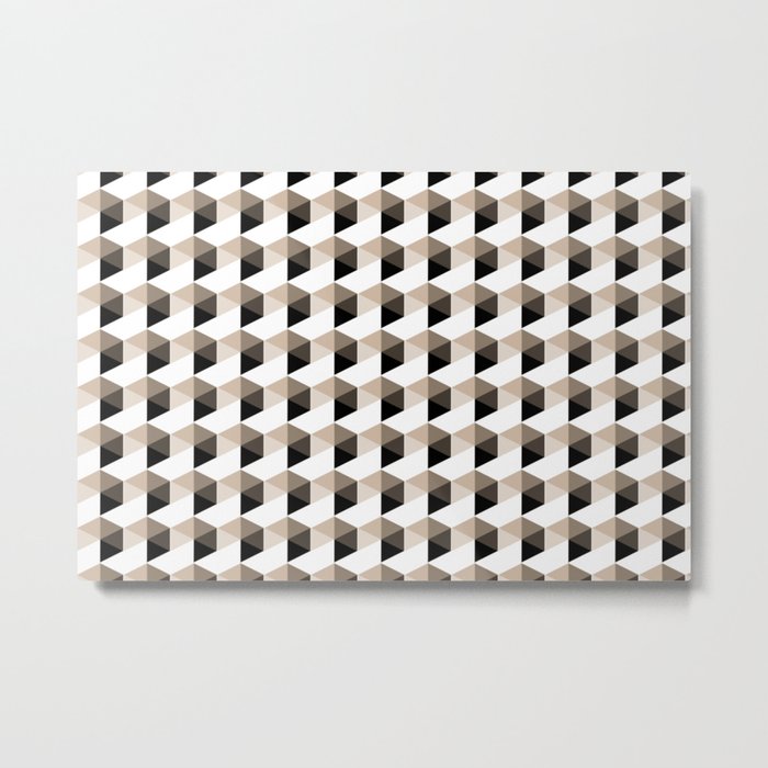 Pantone Hazelnut Hexagon, Cube Pattern Optical Illusion Metal Print