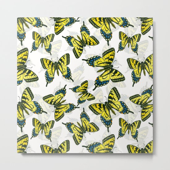 Tiger swallowtail butterfly watercolor pattern Metal Print