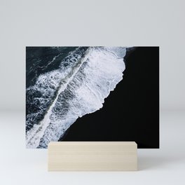 Waves crashing on a black sand beach – Minimal Landscape Photography Mini Art Print