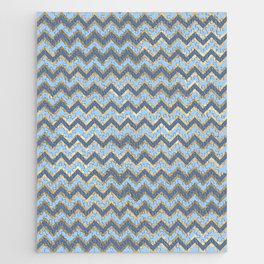 Classic blue, powder blue and metallic gold faux foil ornate chevron zig zag lines  Jigsaw Puzzle