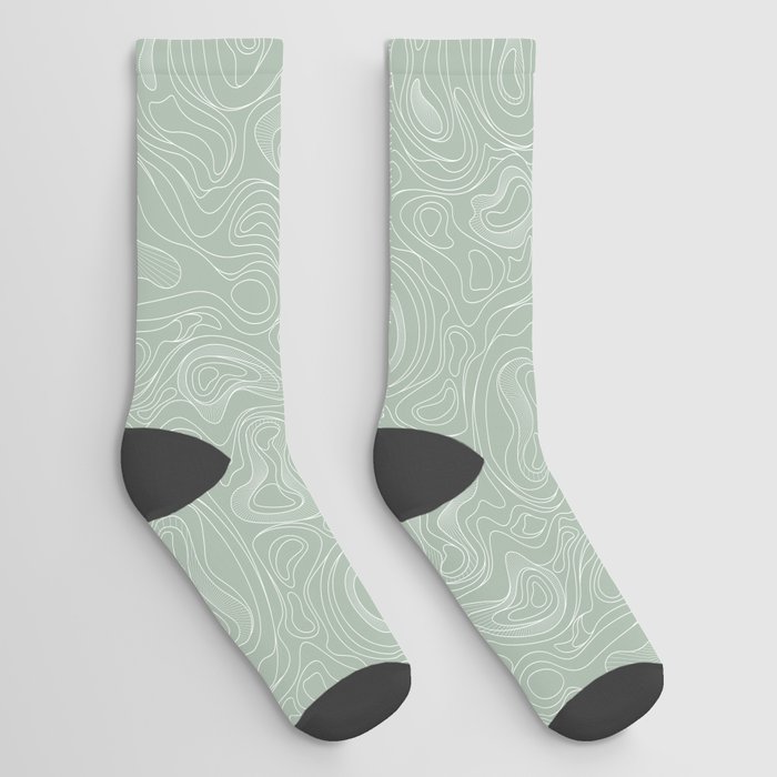 Sage Green Line Art Socks