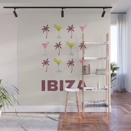 Ibiza Vacations Retro Illustration Modern Art Decor Boho Light Pink Aesthetic Wall Mural