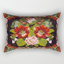 Bessarabian Antique Red Pink Roses Floral Kilim Print Rectangular Pillow
