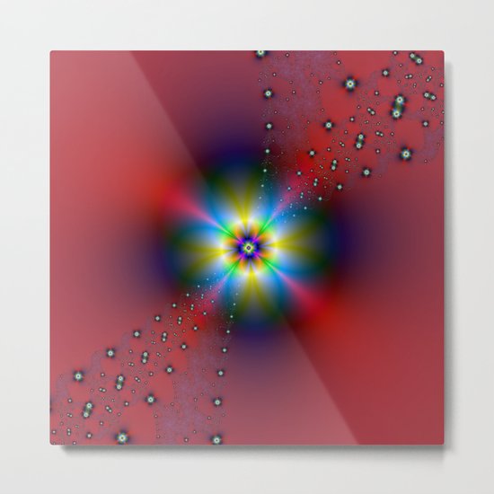 Floral Spray on Red Metal Print