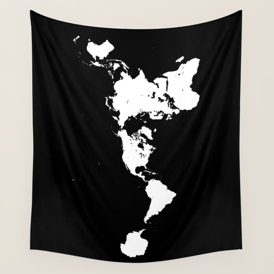 Dymaxion World Map (Fuller Projection Map) Minimalist White on Black