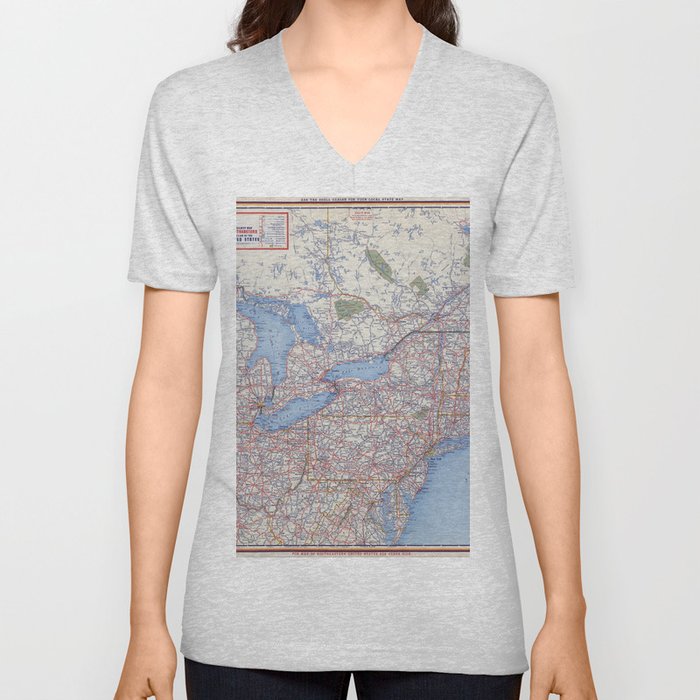 Flat road map of the southeastern united states of america V Neck T Shirt