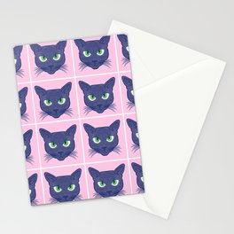 Retro Modern Periwinkle Cats Pink Stationery Card