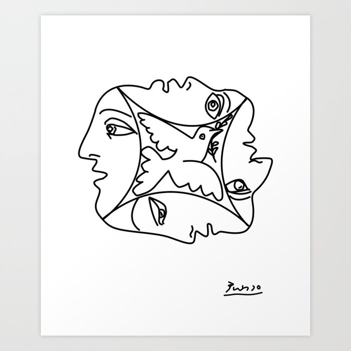 Picasso - Dove of peace and 4 Masks Art Print
